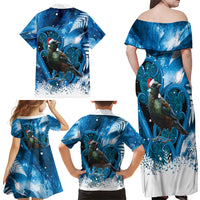 Tui Bird New Zealand Christmas In July Family Matching Off Shoulder Maxi Dress and Hawaiian Shirt NZ Aroha Koru Fern Marble Vibes