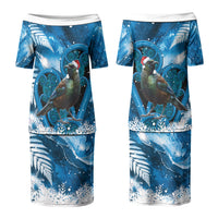 Tui Bird New Zealand Christmas In July Family Matching Puletasi and Hawaiian Shirt NZ Aroha Koru Fern Marble Vibes LT14 Mom's Dress Blue - Polynesian Pride