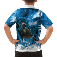 Tui Bird New Zealand Christmas In July Family Matching Short Sleeve Bodycon Dress and Hawaiian Shirt NZ Aroha Koru Fern Marble Vibes