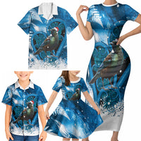 Tui Bird New Zealand Christmas In July Family Matching Short Sleeve Bodycon Dress and Hawaiian Shirt NZ Aroha Koru Fern Marble Vibes LT14 - Polynesian Pride