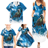 Tui Bird New Zealand Christmas In July Family Matching Summer Maxi Dress and Hawaiian Shirt NZ Aroha Koru Fern Marble Vibes