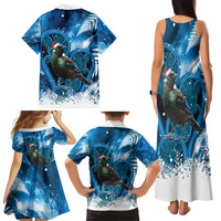 Tui Bird New Zealand Christmas In July Family Matching Tank Maxi Dress and Hawaiian Shirt NZ Aroha Koru Fern Marble Vibes