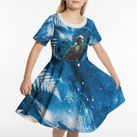 Tui Bird New Zealand Christmas In July Kid Short Sleeve Dress NZ Aroha Koru Fern Marble Vibes LT14 - Polynesian Pride