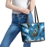 Tui Bird New Zealand Christmas In July Leather Tote Bag NZ Aroha Koru Fern Marble Vibes