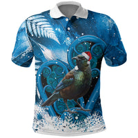 Tui Bird New Zealand Christmas In July Polo Shirt NZ Aroha Koru Fern Marble Vibes LT14 Blue - Polynesian Pride