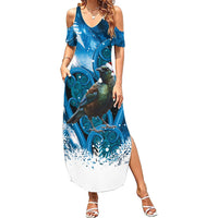 Tui Bird New Zealand Christmas In July Summer Maxi Dress NZ Aroha Koru Fern Marble Vibes