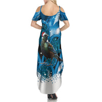 Tui Bird New Zealand Christmas In July Summer Maxi Dress NZ Aroha Koru Fern Marble Vibes