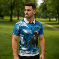 Tui Bird New Zealand Christmas In July Zipper Polo Shirt NZ Aroha Koru Fern Marble Vibes LT14 - Polynesian Pride