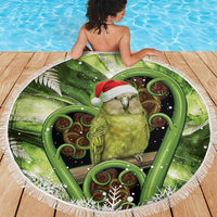Kakapo New Zealand Christmas In July Beach Blanket NZ Aroha Koru Fern Marble Vibes