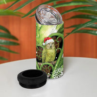 Kakapo New Zealand Christmas In July 4 in 1 Can Cooler Tumbler NZ Aroha Koru Fern Marble Vibes