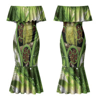Kakapo New Zealand Christmas In July Couples Matching Mermaid Dress and Long Sleeve Button Shirt NZ Aroha Koru Fern Marble Vibes LT14 - Polynesian Pride