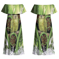 Kakapo New Zealand Christmas In July Couples Matching Off Shoulder Maxi Dress and Hawaiian Shirt NZ Aroha Koru Fern Marble Vibes LT14 - Polynesian Pride