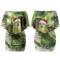 Kakapo New Zealand Christmas In July Couples Matching Off Shoulder Short Dress and Hawaiian Shirt NZ Aroha Koru Fern Marble Vibes LT14 - Polynesian Pride
