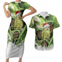 Kakapo New Zealand Christmas In July Couples Matching Short Sleeve Bodycon Dress and Hawaiian Shirt NZ Aroha Koru Fern Marble Vibes LT14 Green - Polynesian Pride