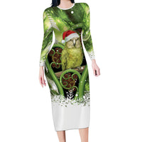 Kakapo New Zealand Christmas In July Family Matching Long Sleeve Bodycon Dress and Hawaiian Shirt NZ Aroha Koru Fern Marble Vibes
