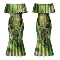 Kakapo New Zealand Christmas In July Family Matching Mermaid Dress and Hawaiian Shirt NZ Aroha Koru Fern Marble Vibes LT14 Mom's Dress Green - Polynesian Pride