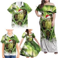 Kakapo New Zealand Christmas In July Family Matching Off Shoulder Maxi Dress and Hawaiian Shirt NZ Aroha Koru Fern Marble Vibes