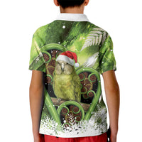 Kakapo New Zealand Christmas In July Kid Polo Shirt NZ Aroha Koru Fern Marble Vibes