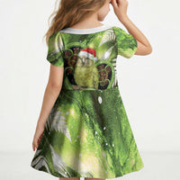 Kakapo New Zealand Christmas In July Kid Short Sleeve Dress NZ Aroha Koru Fern Marble Vibes LT14 - Polynesian Pride