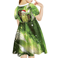 Kakapo New Zealand Christmas In July Kid Short Sleeve Dress NZ Aroha Koru Fern Marble Vibes