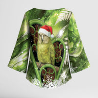 Kakapo New Zealand Christmas In July Kimono Sleeve Blouse NZ Aroha Koru Fern Marble Vibes