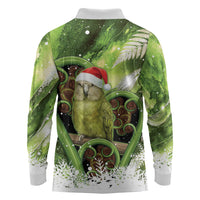 Kakapo New Zealand Christmas In July Long Sleeve Polo Shirt NZ Aroha Koru Fern Marble Vibes