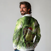 Kakapo New Zealand Christmas In July Long Sleeve Polo Shirt NZ Aroha Koru Fern Marble Vibes