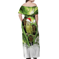 Kakapo New Zealand Christmas In July Off Shoulder Maxi Dress NZ Aroha Koru Fern Marble Vibes
