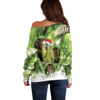 Kakapo New Zealand Christmas In July Off Shoulder Sweater NZ Aroha Koru Fern Marble Vibes