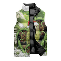 Kakapo New Zealand Christmas In July Sleeveless Puffer Jacket NZ Aroha Koru Fern Marble Vibes