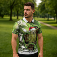 Kakapo New Zealand Christmas In July Zipper Polo Shirt NZ Aroha Koru Fern Marble Vibes LT14 - Polynesian Pride