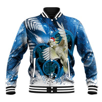 Sulphur-crested Cockatoo New Zealand Christmas In July Baseball Jacket NZ Aroha Koru Fern Marble Vibes