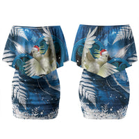 Sulphur-crested Cockatoo New Zealand Christmas In July Couples Matching Off Shoulder Short Dress and Hawaiian Shirt NZ Aroha Koru Fern Marble Vibes LT14 - Polynesian Pride