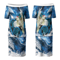 Sulphur-crested Cockatoo New Zealand Christmas In July Couples Matching Puletasi and Long Sleeve Button Shirt NZ Aroha Koru Fern Marble Vibes LT14 - Polynesian Pride
