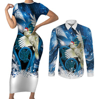 Sulphur-crested Cockatoo New Zealand Christmas In July Couples Matching Short Sleeve Bodycon Dress and Long Sleeve Button Shirt NZ Aroha Koru Fern Marble Vibes
