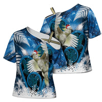 Sulphur-crested Cockatoo New Zealand Christmas In July Cross Shoulder Shirt NZ Aroha Koru Fern Marble Vibes