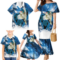 Sulphur-crested Cockatoo New Zealand Christmas In July Family Matching Mermaid Dress and Hawaiian Shirt NZ Aroha Koru Fern Marble Vibes