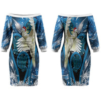 Sulphur-crested Cockatoo New Zealand Christmas In July Family Matching Off The Shoulder Long Sleeve Dress and Hawaiian Shirt NZ Aroha Koru Fern Marble Vibes LT14 Mom's Dress Blue - Polynesian Pride