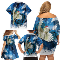 Sulphur-crested Cockatoo New Zealand Christmas In July Family Matching Off Shoulder Short Dress and Hawaiian Shirt NZ Aroha Koru Fern Marble Vibes