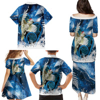 Sulphur-crested Cockatoo New Zealand Christmas In July Family Matching Puletasi and Hawaiian Shirt NZ Aroha Koru Fern Marble Vibes
