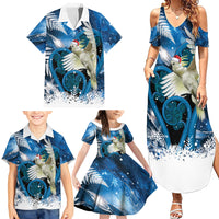 Sulphur-crested Cockatoo New Zealand Christmas In July Family Matching Summer Maxi Dress and Hawaiian Shirt NZ Aroha Koru Fern Marble Vibes