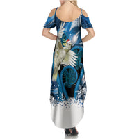 Sulphur-crested Cockatoo New Zealand Christmas In July Family Matching Summer Maxi Dress and Hawaiian Shirt NZ Aroha Koru Fern Marble Vibes