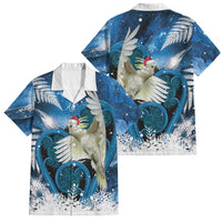 Sulphur-crested Cockatoo New Zealand Christmas In July Family Matching Tank Maxi Dress and Hawaiian Shirt NZ Aroha Koru Fern Marble Vibes LT14 Dad's Shirt - Short Sleeve Blue - Polynesian Pride
