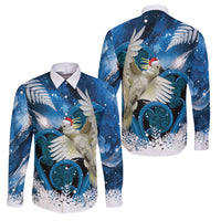Sulphur-crested Cockatoo New Zealand Christmas In July Family Matching Tank Maxi Dress and Hawaiian Shirt NZ Aroha Koru Fern Marble Vibes LT14 Dad's Shirt - Long Sleeve Blue - Polynesian Pride