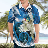 Sulphur-crested Cockatoo New Zealand Christmas In July Hawaiian Shirt NZ Aroha Koru Fern Marble Vibes