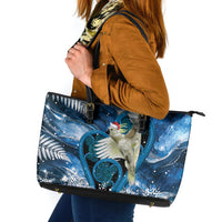 Sulphur-crested Cockatoo New Zealand Christmas In July Leather Tote Bag NZ Aroha Koru Fern Marble Vibes