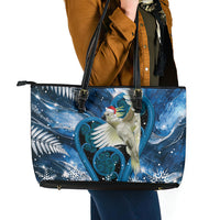 Sulphur-crested Cockatoo New Zealand Christmas In July Leather Tote Bag NZ Aroha Koru Fern Marble Vibes