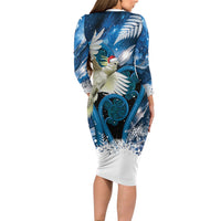 Sulphur-crested Cockatoo New Zealand Christmas In July Long Sleeve Bodycon Dress NZ Aroha Koru Fern Marble Vibes