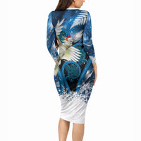 Sulphur-crested Cockatoo New Zealand Christmas In July Long Sleeve Bodycon Dress NZ Aroha Koru Fern Marble Vibes LT14 - Polynesian Pride