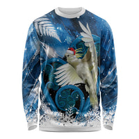 Sulphur-crested Cockatoo New Zealand Christmas In July Long Sleeve Shirt NZ Aroha Koru Fern Marble Vibes